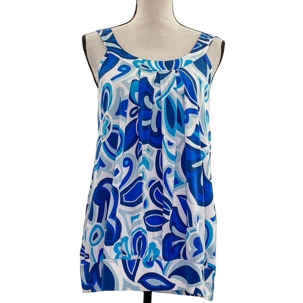 VOLUME One Junior's Blue Floral Sleeveless Round Neck Tunic Blouse